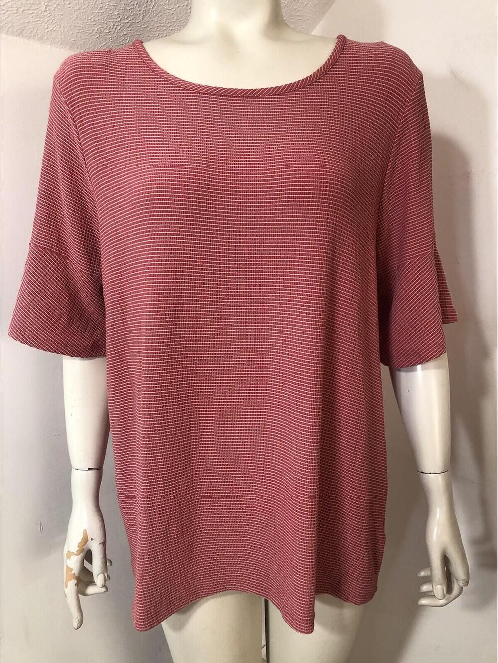 Lauren Conrad Womens XL Knit Top Mauve White Micro stripes Keyhole Back Neck Tie